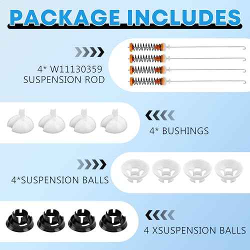 Upgraded MVWB765FW3 MVWB765FW4 WTW7500GC2 7MWTW7000EW0 Washer Suspension Rod Kit for Maytag Whirlpool Kenmore Washer WTW7040DW0 MVWB765FC3 7MWTW7300EW0 WTW7500GW0 11026132413