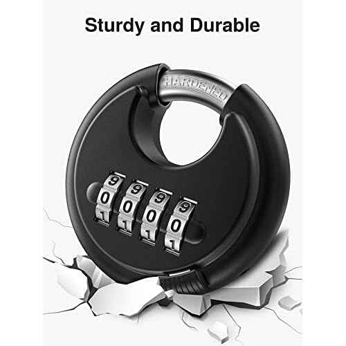 Puroma Combination Lock, 4 Digit Disc Padlock with Hardened Steel Shackle, Keyless Heavy Duty Combo Lock for Outdoor Sheds Fence, Gate Hasps, Storage Unit, School Gym Locker (2 Pack, ?Black)