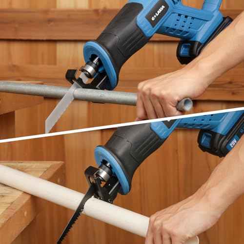 Reciprocating Saw, 20V Cordless Reciprocating Saw with 2.0Ah Battery and Fast Charger, 0-3000RPM, Tool-Free Blade Change, 5Pcs Blades for Wood, Soft Metal, PVC Pipe Cutting