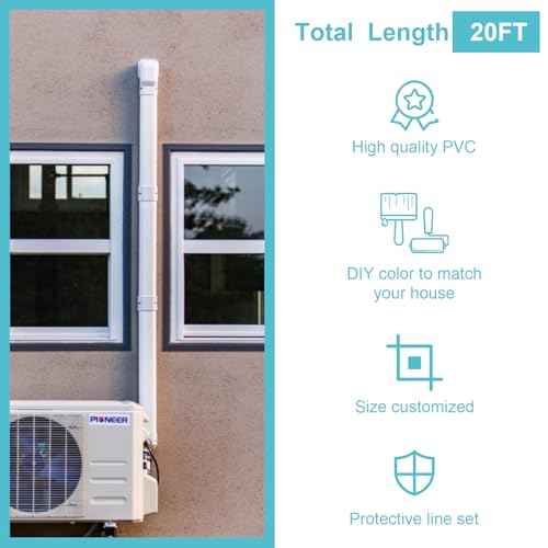 Mini Split Line Set Covers, 3¡± 20 Ft PVC Line Set Cover Kits for Outside Ductless Mini Air Conditioners and Heat Pumps with Flexible Duct