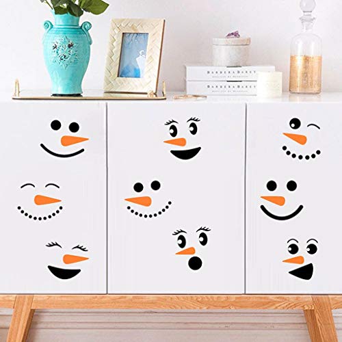 Maydahui 48 Pieces Snowman Face Wall Stickers Cute Christmas Snow Man Wall Decals 11 Inches Refrigerator Stickers Window Cling Decal Xmas Decorations