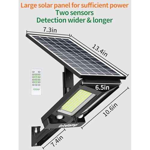 intelamp Solar Street Lights Outdoor Waterproof 3000LM 12500mAh Dual Motion Sensor Dusk to Dawn Security Floodlight Lamp Outside, LED Flood Lighting Exterior with Remote for Parking Lots Patio Yard