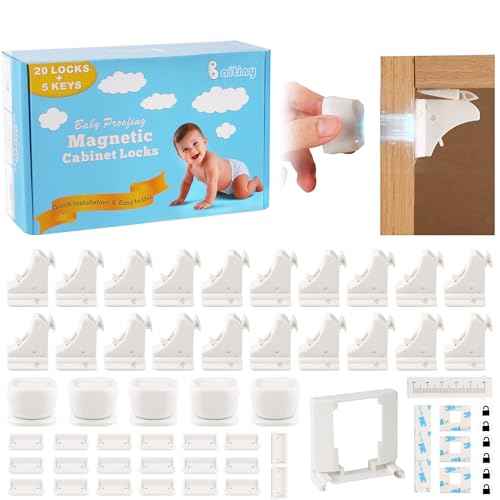 20 Pack Magnetic Cabinet Locks Baby Proofing - Baitiny Child Proof Cupboard Drawers Latches - Adhesive Easy Installation