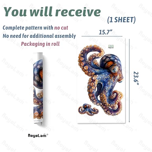 Octopus Wall Decals Removable Sea Animal Vinyl Stickers for Nursery Living Room and Kids Playroom Realistic Style Decor Peel and Stick Wall Art