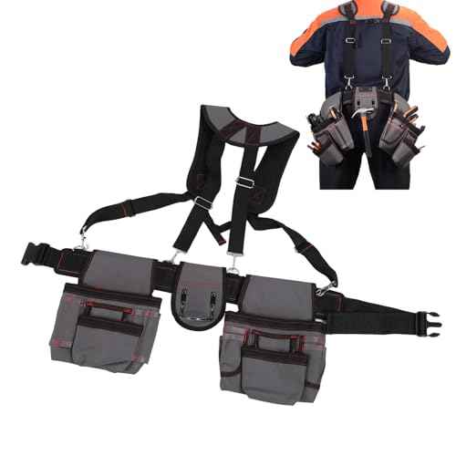 GOTOTOP Men's Tool Belt, 600D Oxford Fabric, Tool Belt Bag with Adjustable Waist Strap, Grey, 29.53 Inches, Tool Belts for Construction