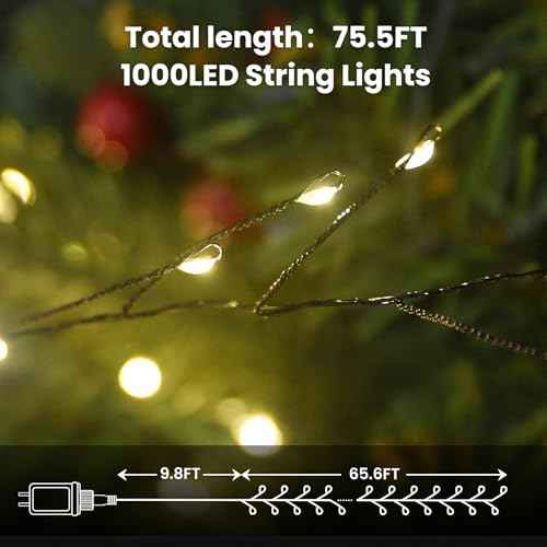 Dailyart Fairy Lights Plug in, 1000 Led Twinkle String Light with Remote 75Ft Waterproof 8 Modes Warm Cluster Lights with Timer for Bedroom Wreath Window Wedding Christmas Tree Decoration,Black Wire