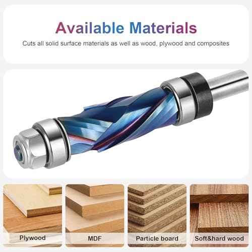 SpeTool Coated Extra Long Double Bearing Spiral Flush Trim Router Bit 1/4 Inch Shank 1/2 Inch Cutting Diameter
