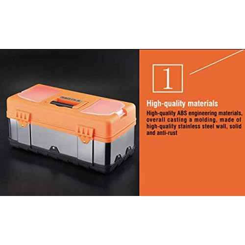Edward Tool Stainless Steel Tool Box 16¡± - Small Metal Organizer Box with Removable Storage Tray - Ergo Handle - Secure Steel Latch - Quick Access Lid Compartments