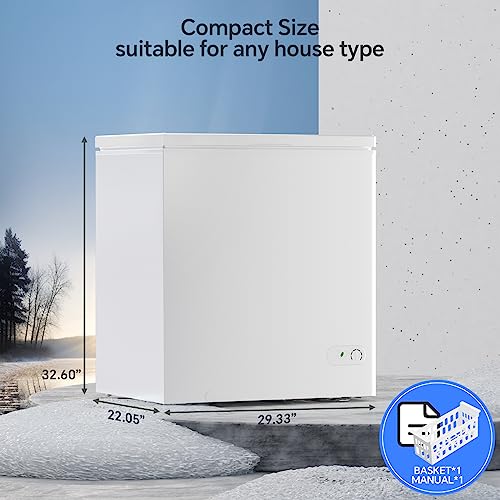 Kismile 5.0 Cubic Feet Chest Freezer with Removable Basket Free Standing Top Open Door Compact Freezer with Adjustable Temperature for Home/Kitchen/Office/Bar (5.0 Cubic Feet, White)…