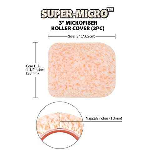 ROLLINGDOG 3 Inch Paint Roller - Small Paint Roller Microfiber Roller Covers, 3/8 inch Nap for Wall Ceiling Trim Edge Painting