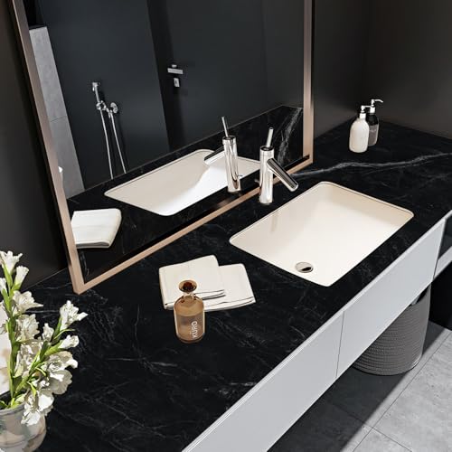 Anmon Black Marble Contact Paper, Glossy Black Marble Wallpaper Waterproof 15.7''X118'' for Countertops, Self-Adhesive Removable Vinyl Wallpaper Thicken and Not Tearing for Cabinets, Kitchen
