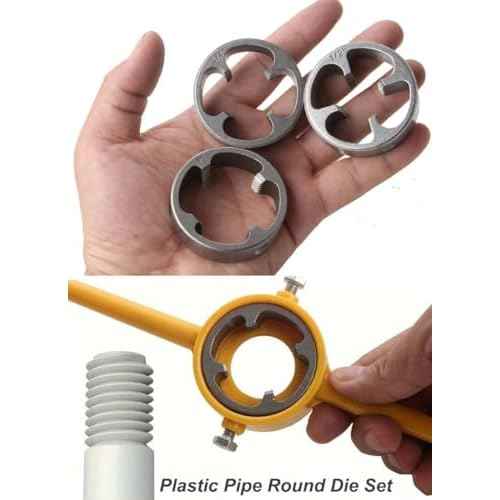 6 Pcs PVC Thread Maker Tool, Pipe Threader Plumbing Tool Kit Plastic Pipe Round Die with 3 Dies 1/2", 3/4" and 1" NPT Die Manual Hand Tool for PVC Threading
