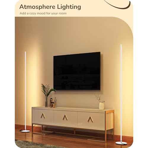 EDISHINE LED Corner Floor Lamp with Remote, 57.5" Minimalist Dimmable Mood Light, Standing Tall Floor Lamps for Living Room, Bedroom, Home Office, 3000K Warm White Light (White)