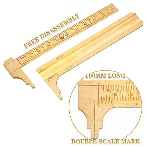 Konohan 2 Pcs Brass Vernier Caliper Pocket Handy Caliper Measuring Mini Tool Double Scale Sliding Gauge Metal Pocket Ruler for Bead Wire Jewels Rings Measurement