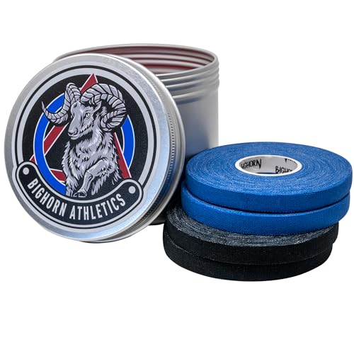 Bighorn Athletics Pro Series Jiu-Jitsu Finger Tape, 8-Rolls with Tin Holder, Enhanced Extra Strength, Residue-Free (0.3-Inch, Black/White)