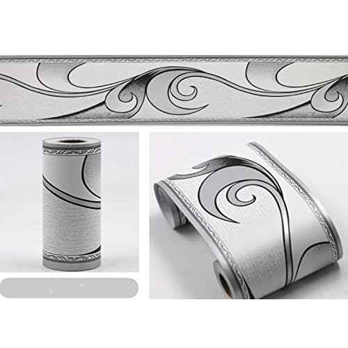 REDODECO Elegant Silver Grey Molding Wallpaper Border Peel Stick Home Ceiling Decorative Border for Bathroom Living Room Kitchen 4inch by 32.8ft