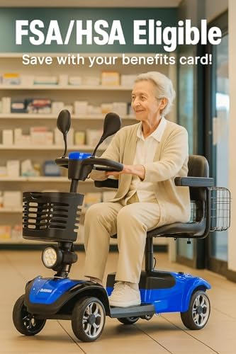 4-Wheel Mobility Scooter for Seniors, Folding Electric Powered Wheelchair, 250W Motor, 15-Mile Range, 5mph Speed, 300 lbs Capacity, All-Terrain, Red, FSA|HSA