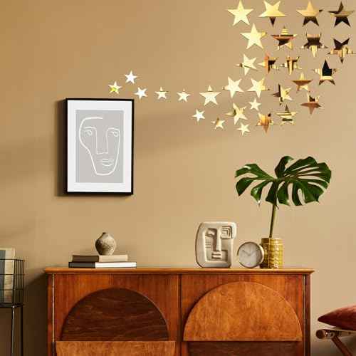 80 Pcs Gold Stars Acrylic Mirror Wall Stickers with Adhesive Art Decal Satin Paper Baby Kids Bedroom Home DIY Decor Removable Stickers