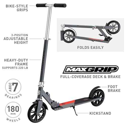 Mongoose Trace Kick Scooter for Youth Adult Boys and Girls, Quick-Release, Lightweight & Easy Folding Scooter, Bike Style Grips, Supports 176 lb Up to 220 lbs