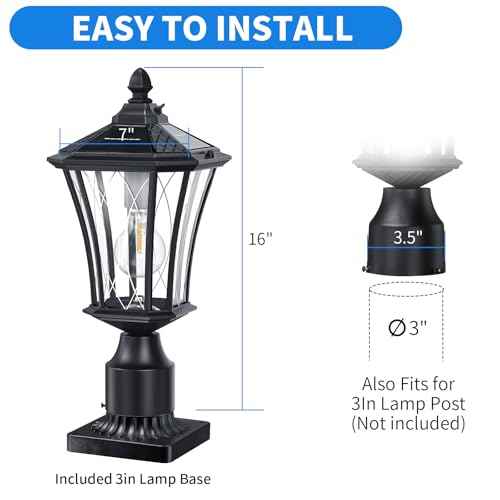 YSN 16" Solar Post Lights Outdoor, Dusk to Dawn Outdoor Post Lights with Pier Mount Base, Black Solar Lamp Posts Light Fixture, Waterproof Light Posts for Outside Yard Garden Patio, 1 Pack