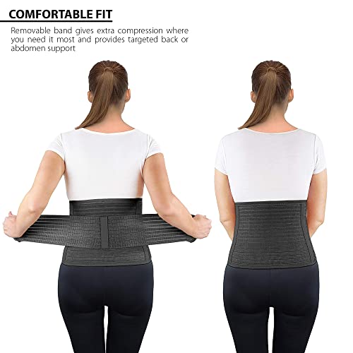 ORTONYX Ergonomic Abdominal Binder Waist and Lower Back Support Belt, Back Brace for Women & Men - Breathable, Elastic, With Extra Band - Black L/XL