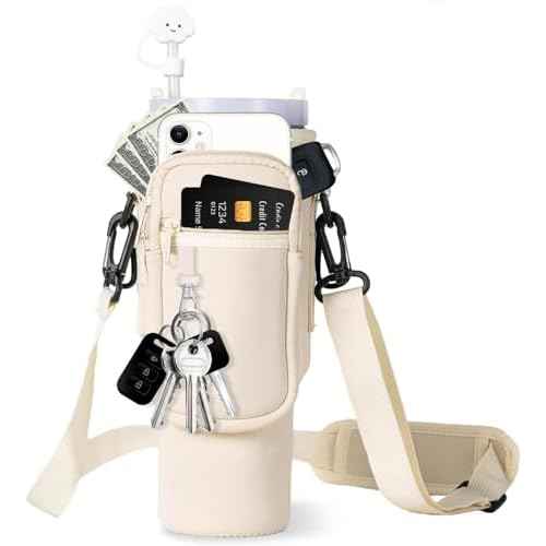 dabria Water Bottle Carrier Bag with Phone Pocket for Stanley 40/30 oz Tumbler Neoprene Water Bottle Holder Pouch with Adjustable Strap Bollus with Straw Cover & Carabiner for Stanley Cup Accessories