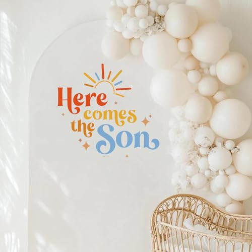 Here Comes The Son Sign Decal for Balloon Arch Backdrop, Large Adhesive Sign Decal Letters Wall Sticker for Boho Sun Themed Party Photo Props Background
