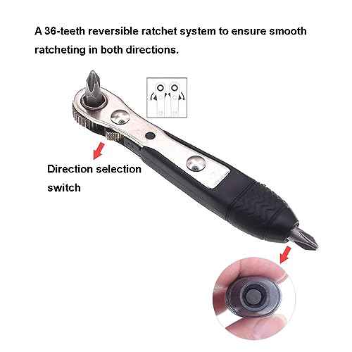 Mini Ratchet Wrench,2 Pieces 1/4 Inch Right Angle Screwdriver with Low Profile,Close Quarters,Offset Reversible Drive Handle for Bits