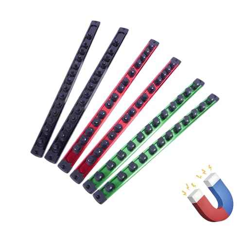 Magnetic Socket Holder Organizer Set: 6-Piece 1/4, 3/8, 1/2 Drive Socket Trays Socket, 360¡Æ Swivel Clips Socket Holder Kit, For Automotive Mechanic Garage (Black Red Green)
