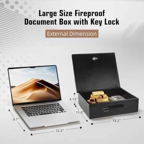 Fireproof Document Box,X Large Fire Resistant Safe Box with Key Lock for Home, Portable Fireproof Lock Box for Personal Items, Passport, Cash, Tablet, Exterior 13.2" x 11" x 4.13"