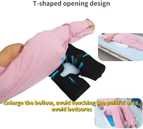 Bed Sore Cushion for Butt, Breathe Freely Fiber Bedsore Pressure Relief Pillow, T Shaped Opening Triangular Slope Design, Anti Decubitus Cushion for Elderly, Bedridden, Disabled