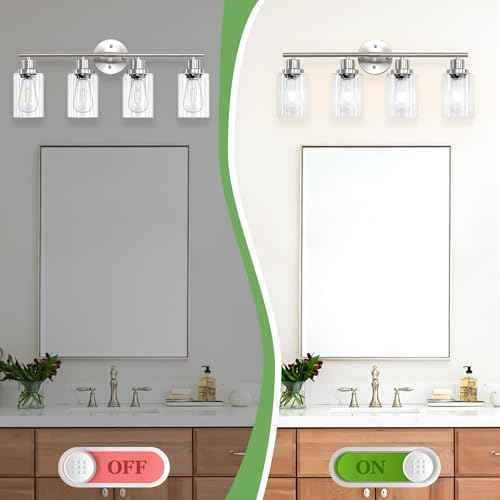 4-Light Nickel Bathroom Light Fixtures, E26 Modern Vanity Lights for Bathroom with Clear Glass Shade, Wall Lamps for Mirror Hallway Kitchen Cabinet Living Room Sconces Lights