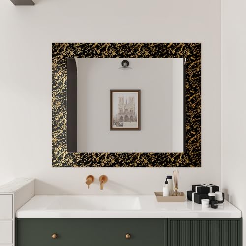 Wallercity Black/Gold Wallpaper Border Peel and Stick Removable Mirror Frame Border Matte Marble Wall Paper Bathroom Wallpaper Waterproof Borders for Walls Living Room Bedroom Restrooms 3.94x197 in