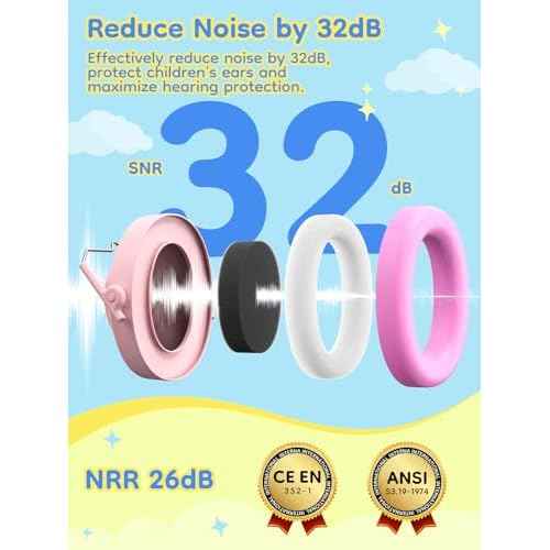 Ear Muffs for Noise Reduction: 32dB SNR Noise Cancelling Headphones for Kids, Adjustable Kids Ear Hearing Protection for Autism Sensory, Firewokrs, Concert w/Fun Stickers, Gifts for Daughter