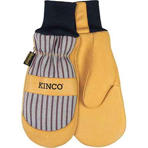 Kinco, 1927KWT-L, Golden Premium Grain Pigskin Palm, Polyester & Elastic Knit Wrist with Leather Pull-Tab, Heatkeep¢ç Thermal Insulation, Mitt Outer Shell Over 5-Finger Glove Inside, Large