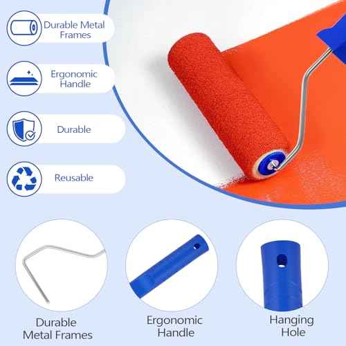 18 Inch Paint Roller Kit, 14 Pack Paint Roller Set with 2-4 Ft Extension Pole, Paint Tray Liners with Plastic Sheeting for Painting Walls Ceilings House Corner Stain