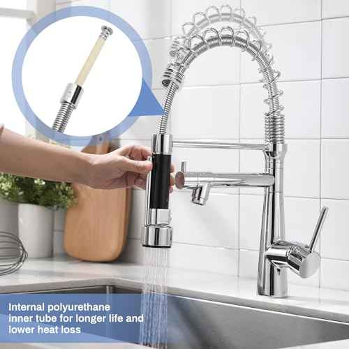 Commercial Sink Sprayer Hose,Commercial Kitchen Sink Faucets Flexible Hose Replacement(44 inch),with 304 Stainless Steel Pre Rinse Spring, Suitable for Use with Commercial Faucets
