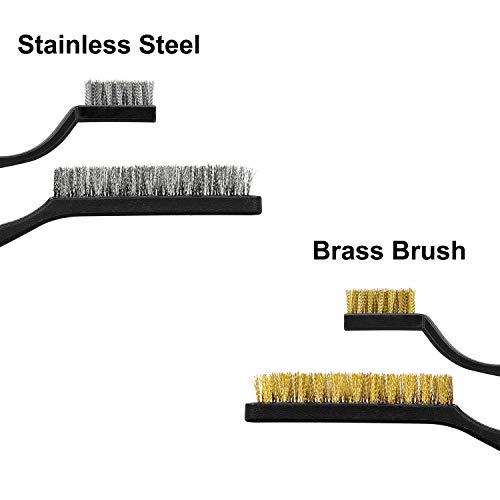 Wire Brush Set Scratch Brush Set for Cleaning Welding Slag Rust and Dust Curved Handle Stainless Steel and Brass Black 10-Pack