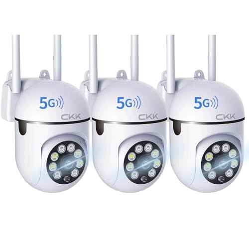 CKK 1080P Security Camera Wireless Outdoor, 3 Pcs 2MP PTZ WiFi Home Camera (2.4G/5G Dual-Band), 360¡Æ Pan/Tilt, Color Night Vision, Motion Alerts, 2-Way Audio, Compatible with Alexa, SD/Cloud Storage