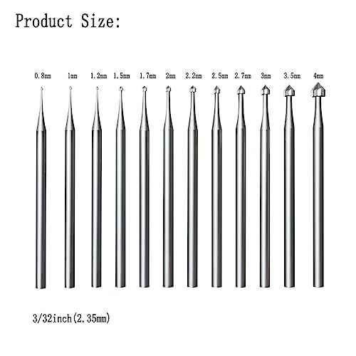 Luo ke 12 Pcs Cylinder-Cone Shape Carving Burr Sets, 3/32'' Shank Jewelry Making Stone Setting Burs for Lapidary (008-040)