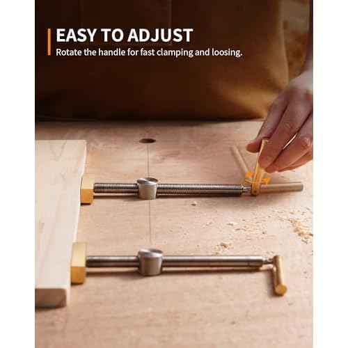 DAYDOOR Bench Dog Clamp, 3/4'' Dog Hole Clamp for Woodworking, Upgraded Adjustable Workbench Stop with Brass Handle (19mm, 2 Pack)