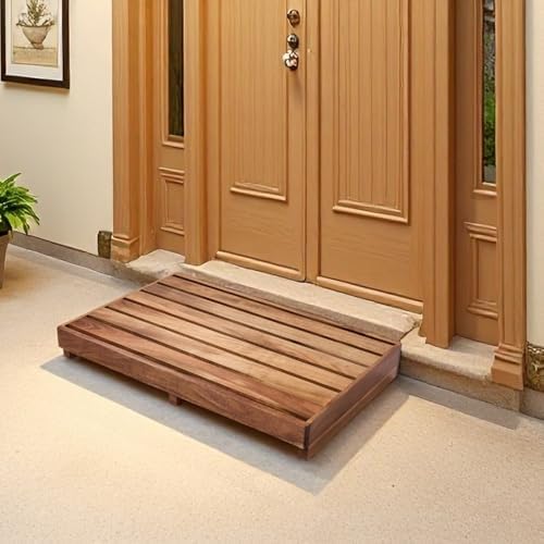 Acacia Wood Step Platform (25'' L x 16'' W x 3.8'' H, No Assembly Required), Outdoor Steps with Non-Skip Pads for Seniors, Wooden One Step Stool for Bed, Stair, Bathroom, Kitchen, Garden