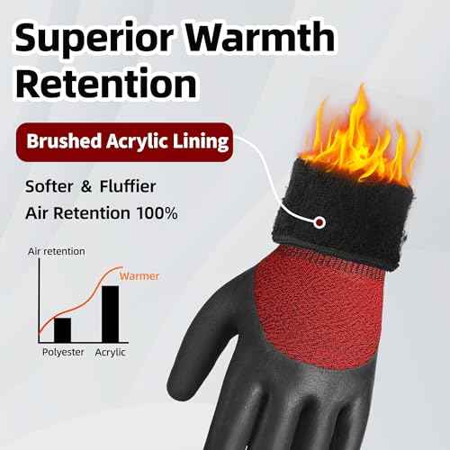 Schwer 3 Pairs Winter Work Gloves with 3/4 Double-Dipped Latex Coating, Thermal Insulated Gloves with Grip & Abrasion Resistance, Flexible & Comfortable, Used for Cold Weather, Freezer, L, CR3313