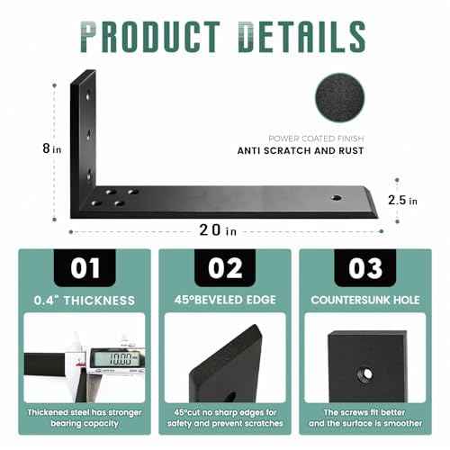 Countertop Support Brackets 2 Pack L Bracket Countertop Brackets 20" x 8" x 2.5" Heavy Duty 3/8" Thick Shelf Brackets Metal Corbels L Shape Bracket for Wood Shelf/Quartz/Granite/Concret Countertops