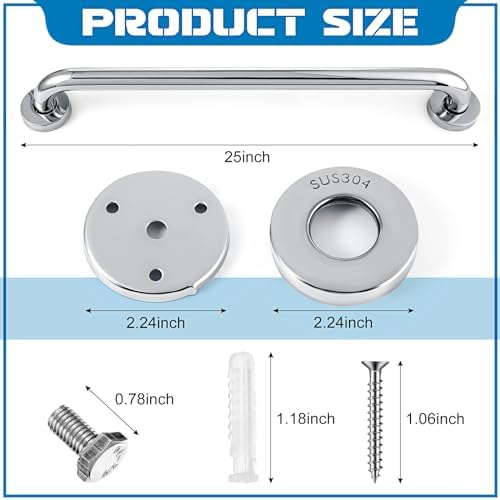 Blulu 2 Set Shower Grab Bar Stainless Steel Bathroom Grab Bar Handle Anti Slip Heavy Duty Bathtub Handle Support Balance Hand Rails for Bathroom Elderly Handicap Senior Pregnant (24 Inch)