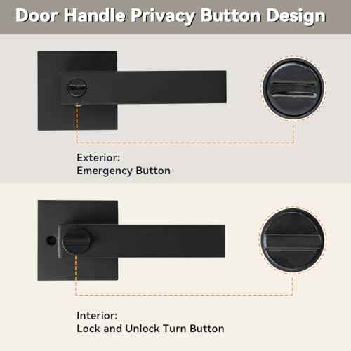 KAMOTA Privacy Door Levers, 5 Pack Matte Black Door Handles Bed and Bath Door Locks Interior Keyless Locksets, Left and Right Hand Reversible