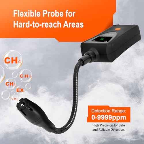 JLY-80A Gas Leak Detector, High-Precision Sensor, Flexible Metal Probe, Visual and Audible Alarm, High/Low Sensitivity Mode, Portable Combustible Gas Sniffer for Home and Industrial Use