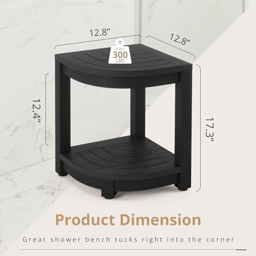 LUE BONA Shower Bench for Inside Shower, Black HDPS Corner Shower Stool for Shaving Legs, 17" Waterproof Storage Shelf for Bathroom, Small Shower Seats Chair/Foot Rest, Indoor or Outdoor Use