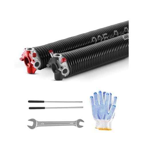 VEVOR Garage Door Torsion Springs, Pair of 0.225 x 2 x 24 in, 16000 Cycles, Electrophoresis Black Coated for Replacement, Garage Door Springs with Non-Slip Winding Bars, Gloves and Mounting Wrench
