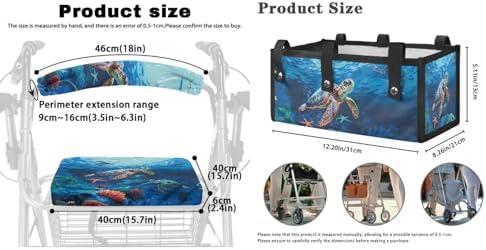 LedBack Walker Accessories Bag Sea Turtles Walker Seat Covers Rollator Walker Seat and Backrest Covers Underseat Pouch Tote for Rolling Walkers